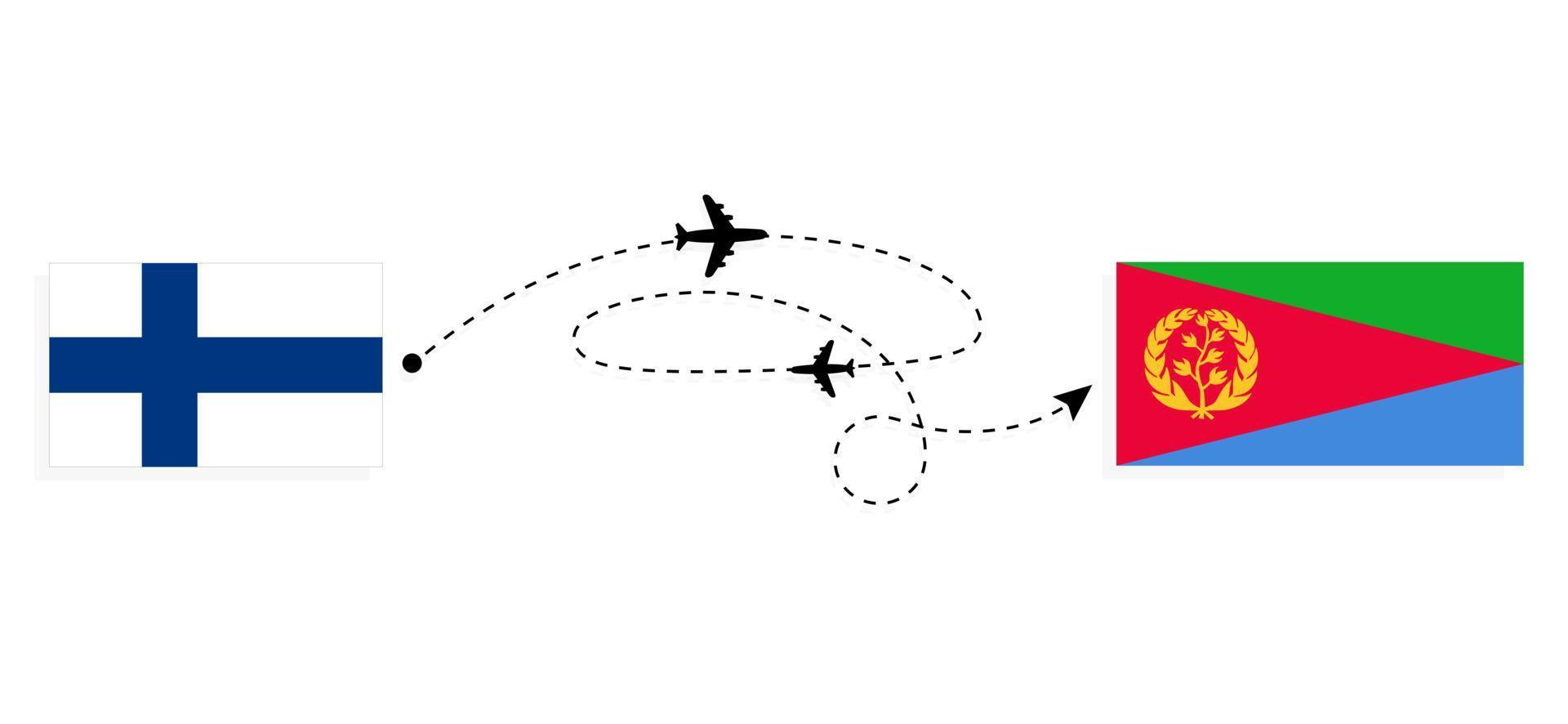 Flight and travel from Finland to Eritrea by passenger airplane Travel concept vector