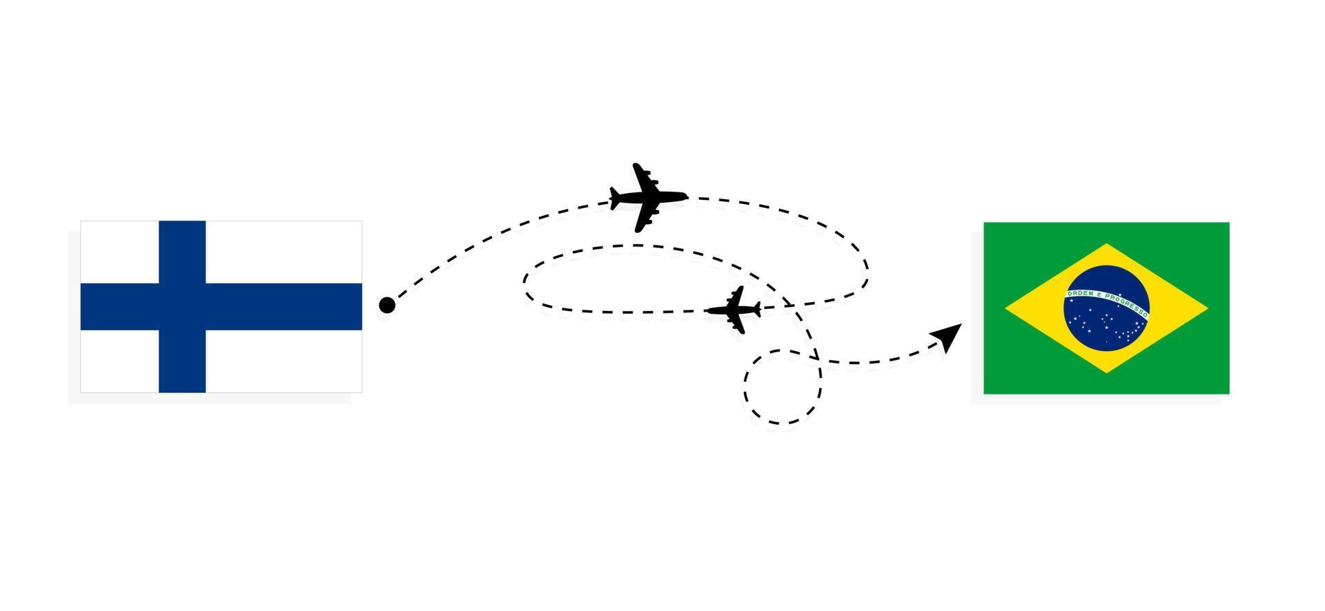 Flight and travel from Finland to Brazil by passenger airplane Travel concept vector