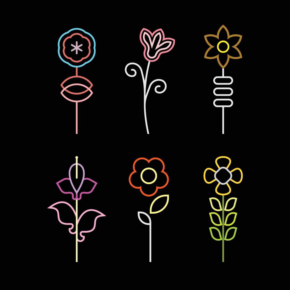 imágenes prediseñadas de flores de neón vector