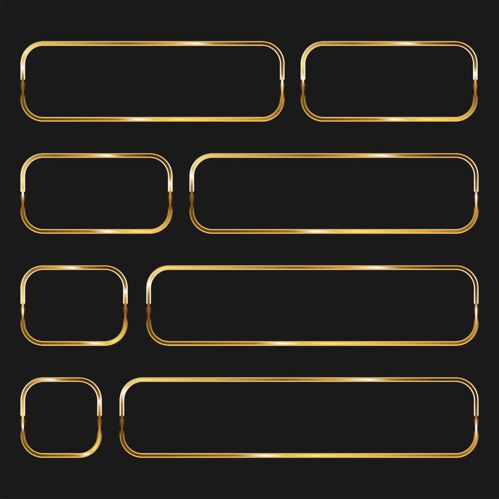 Collection of golden shiny frame set isolated on dark background vector