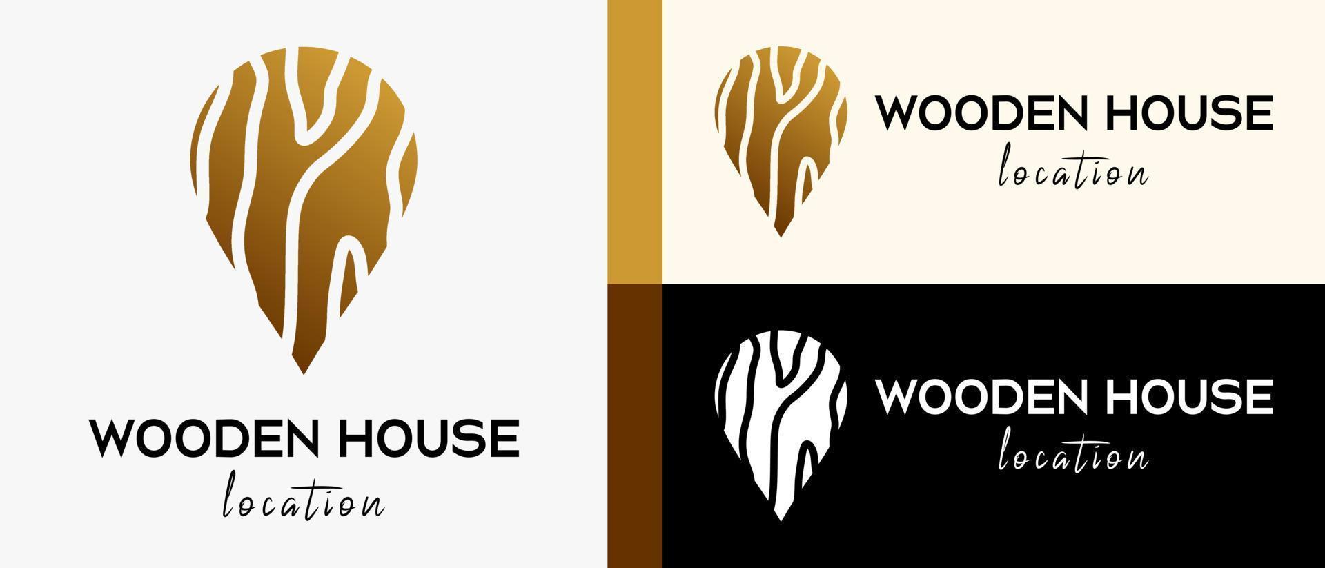 location logo design template with wood motif creative concept in pin icon. map or location icon vector illustration, premium vector