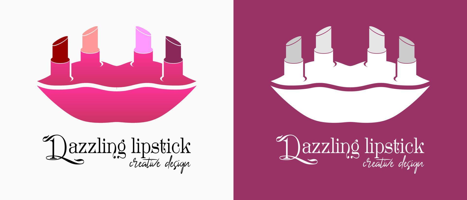 diseño de logotipo de lápiz labial con icono de labios en concepto creativo. ilustración de logotipo de estilo de vida o maquillaje vectorial premium vector