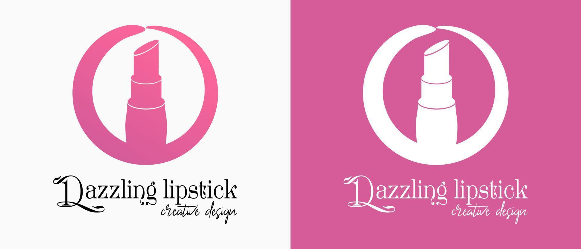 lipstick logo design with creative concept in circle lines. premium vector makeup or lifestyle logo illustration