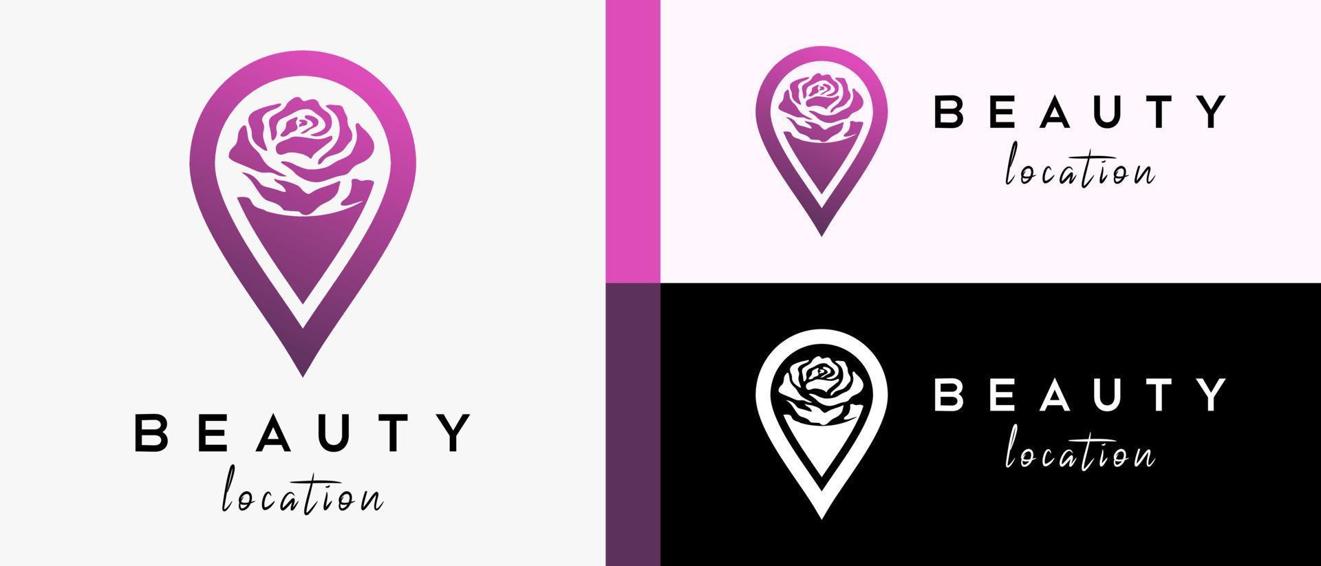 beauty location logo design template with white flower concept in pin icon. map or location icon vector illustration, premium vector