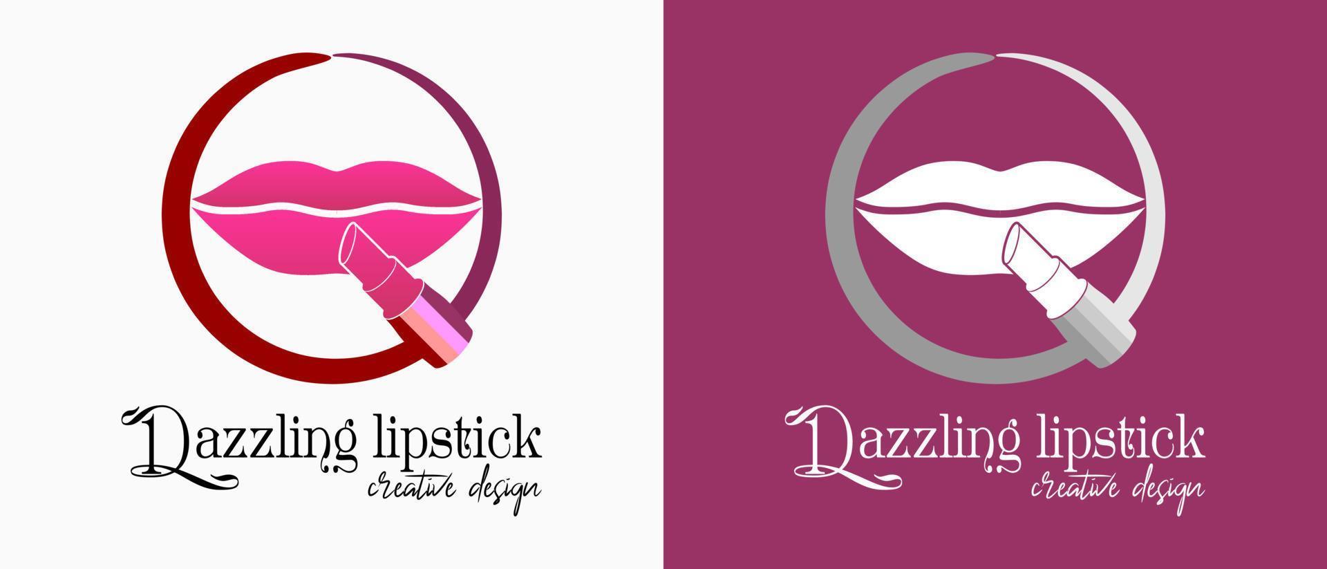 diseño de logotipo de lápiz labial con icono de labios de concepto colorido creativo en una línea circular. ilustración de logotipo de estilo de vida o maquillaje vectorial premium vector