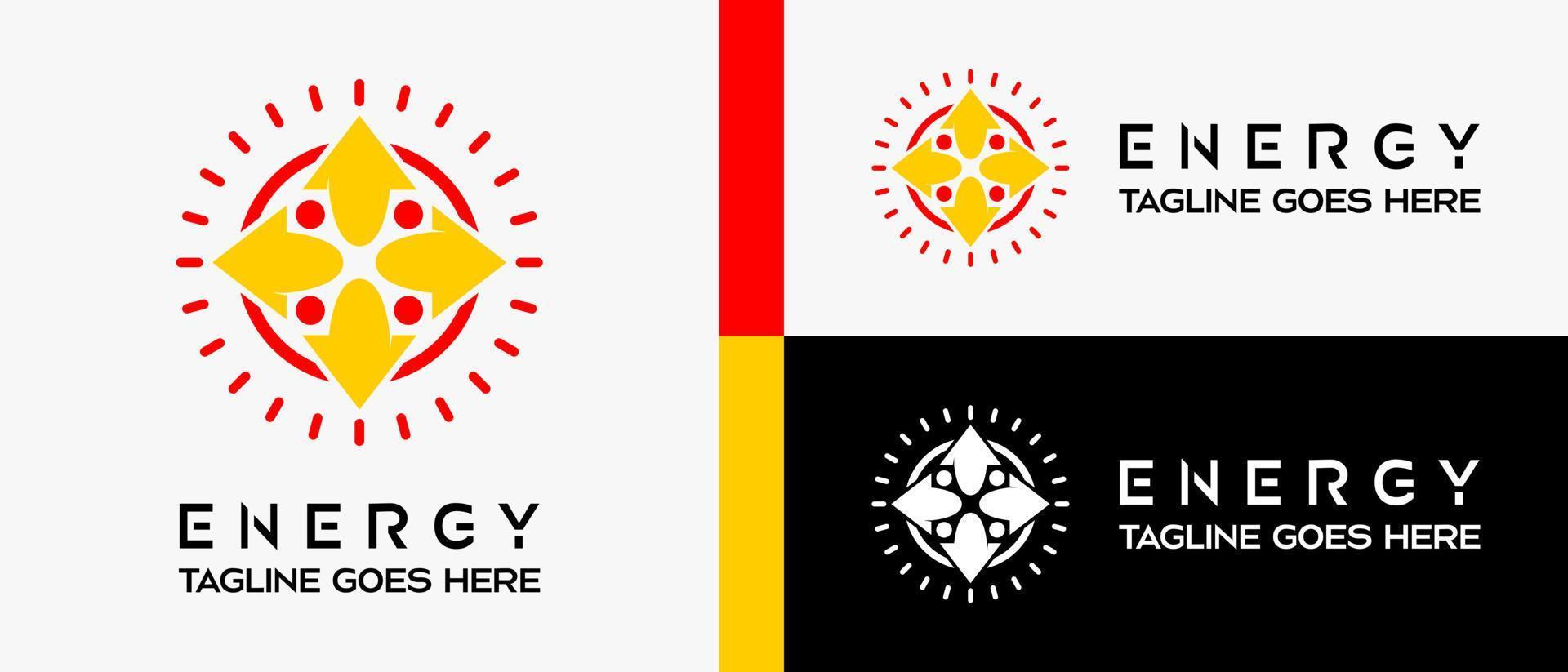 energy logo design template, sun icon and arrow in circle. vector abstract logo illustration