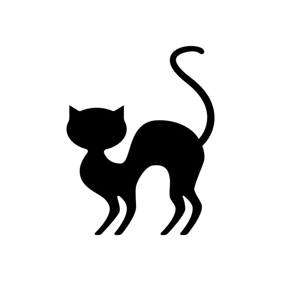 silueta de gato negro asustado. un animal amargado con la cola levantada se encabrita. diseño de fluencia para vacaciones de halloween y arte vectorial vector