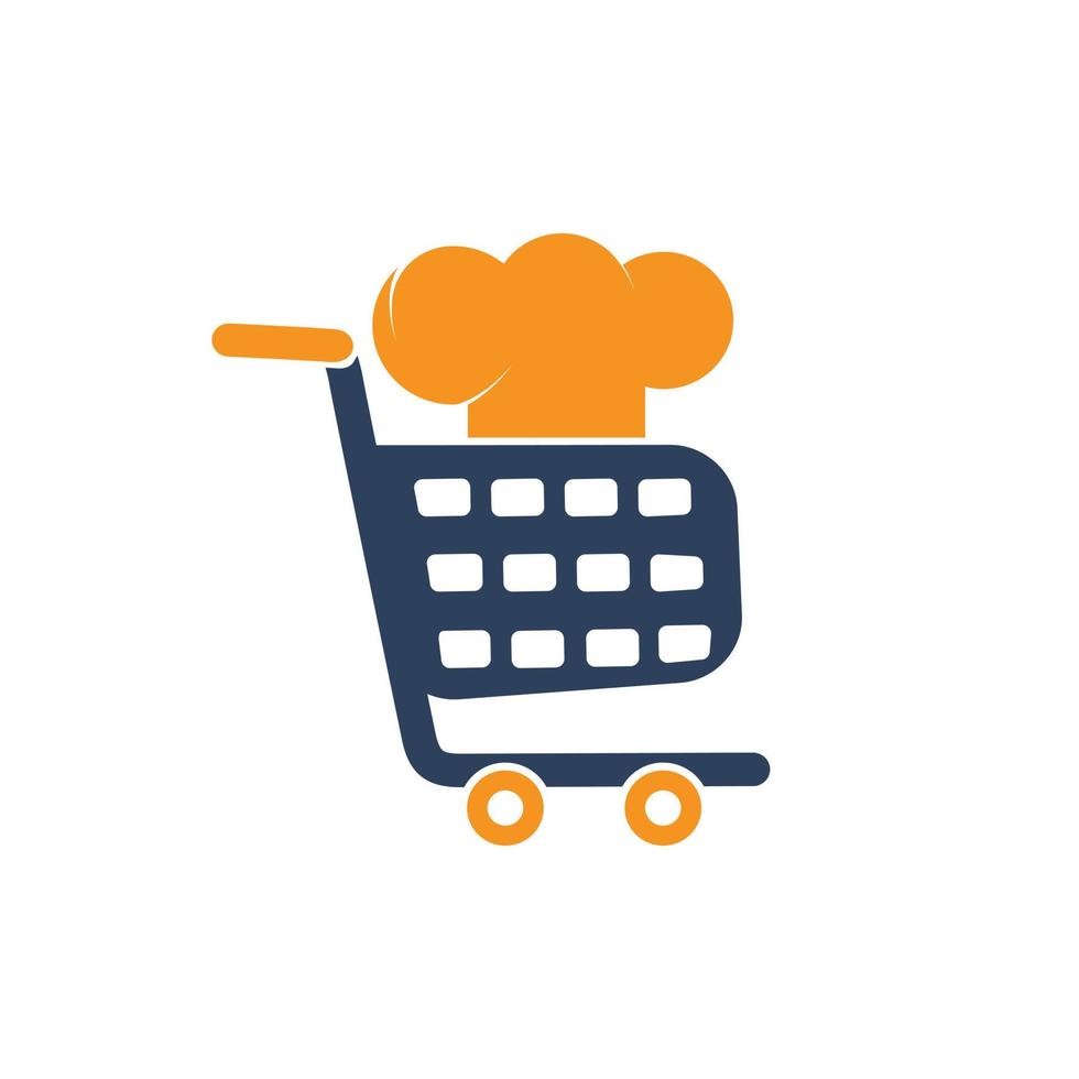 Illustration business shopping cart with chef hat sign logo design template. vector