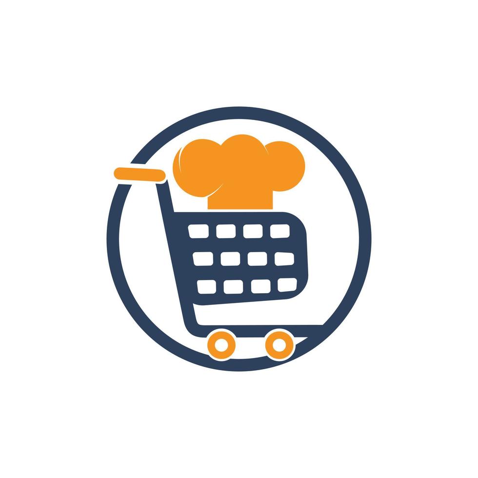 Illustration business shopping cart with chef hat sign logo design template. vector