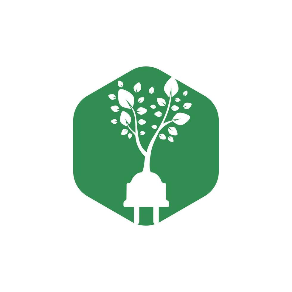 concepto de logotipo de electricidad de energía verde. icono de enchufe eléctrico con árbol. vector