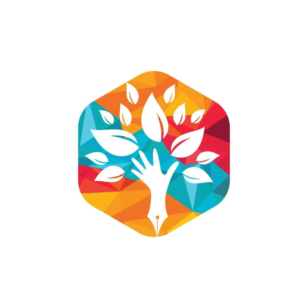 Educational or publishing logo design concept. Human hand and with pen icon design. vector