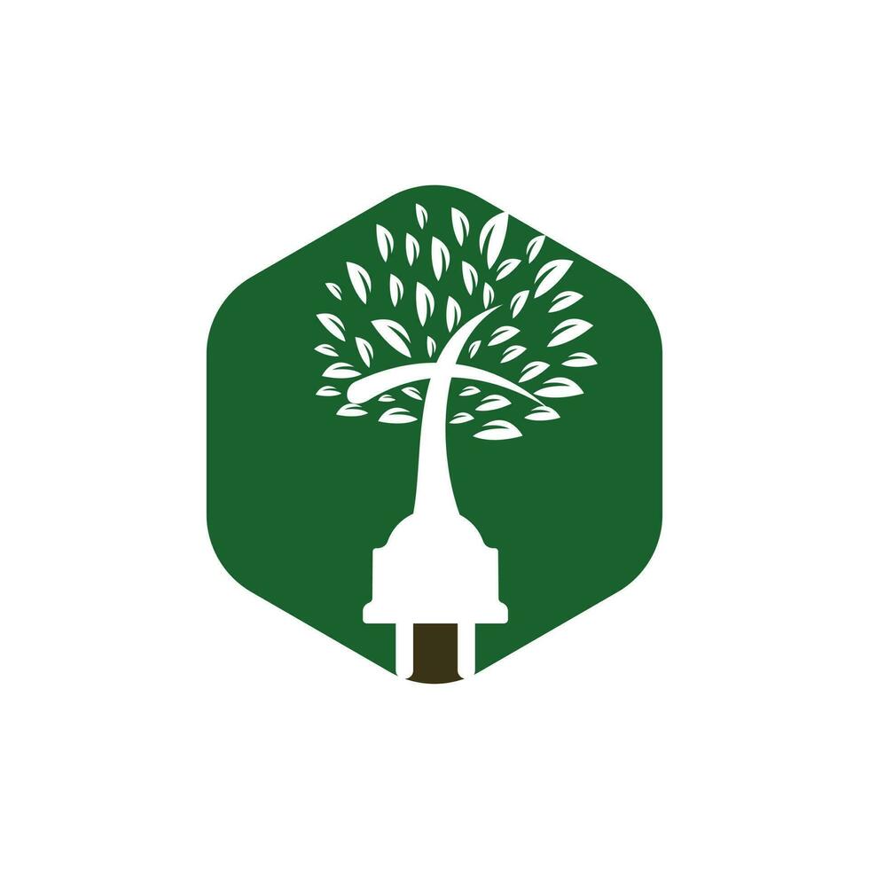 concepto del logotipo de la iglesia tecnológica. diseño del logotipo del icono del árbol de la iglesia y el cordón. vector