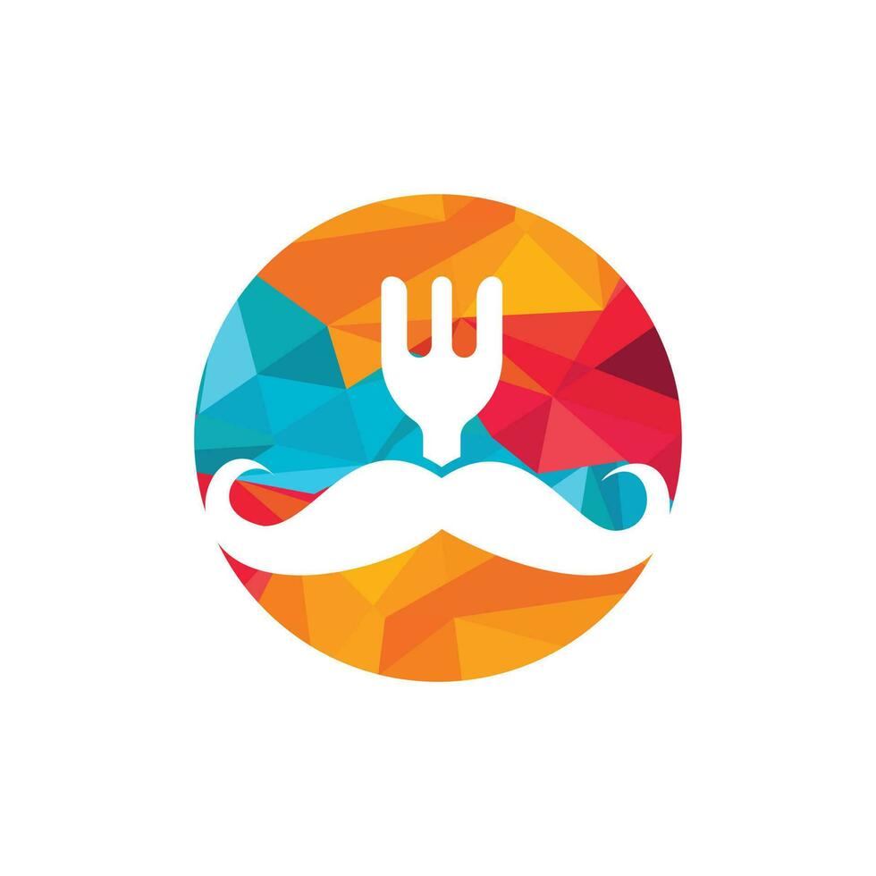Food guru logo template design. illustration mustache with fork icon design. vector