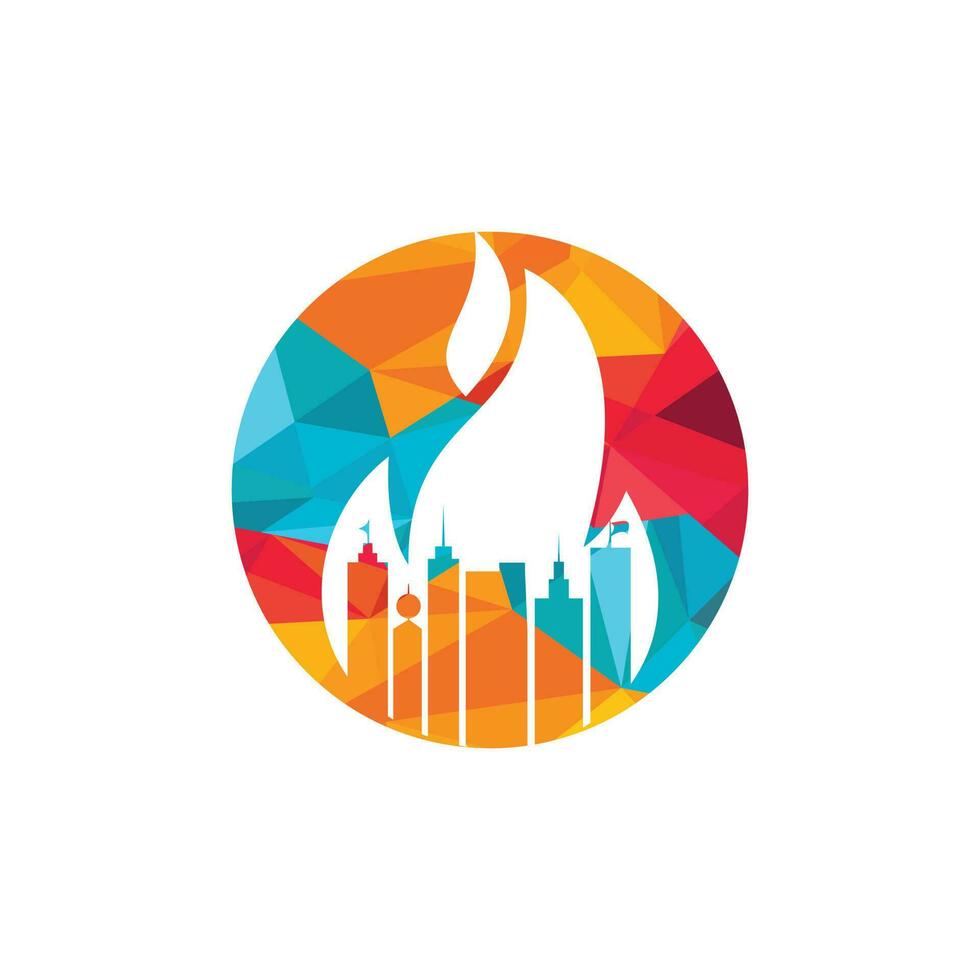 Fire city vector logo design template. Buildings and fire icon design.