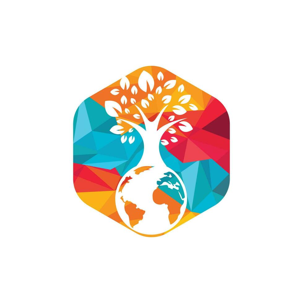 Globe tree vector logo design template. Planet and eco symbol or icon.