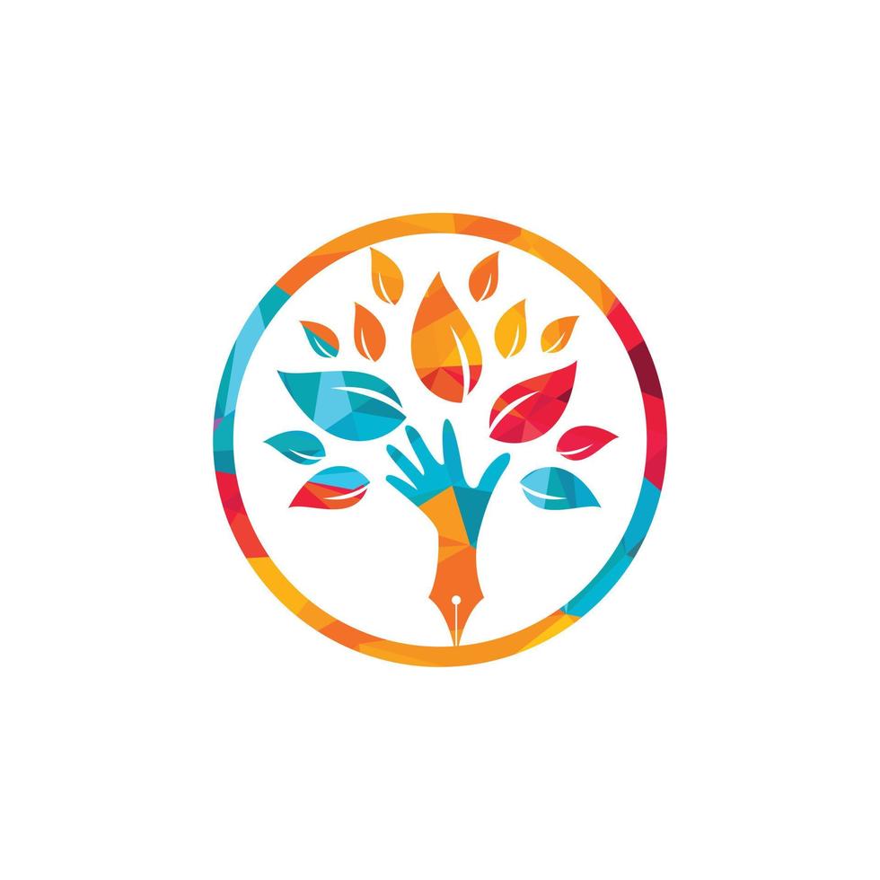 Educational or publishing logo design concept. Human hand and with pen icon design. vector