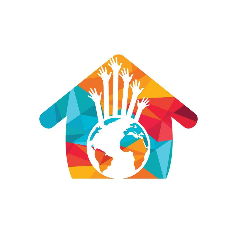 World hands vector logo design template. World support logo concept.