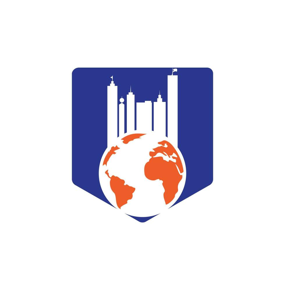 concepto de diseño del logotipo del vector de la ciudad del globo. globo y plantilla de diseño de logotipo de construcción.