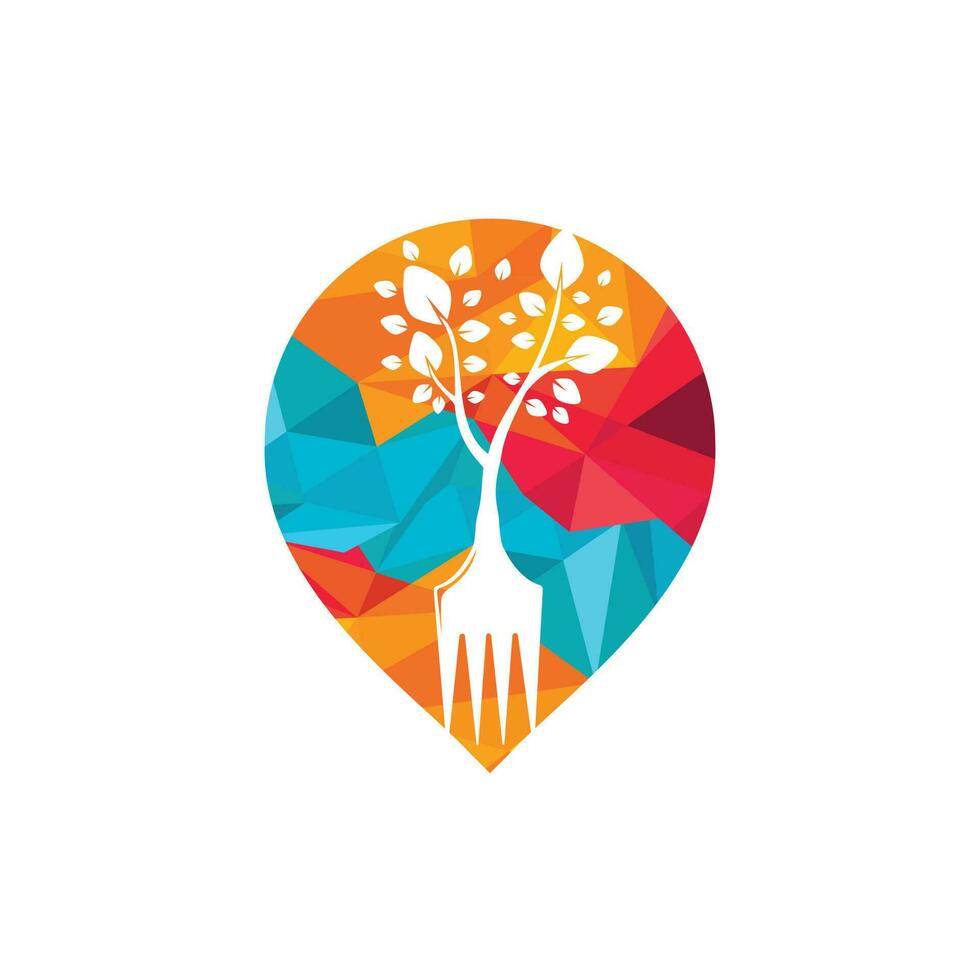 Fork tree vector logo design. Food point vector logo concept.