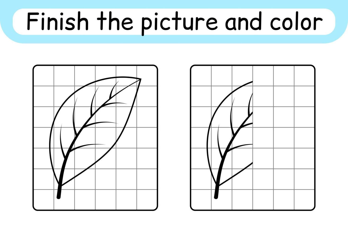 Complete the picture leaf. Copy the picture and color. Finish the image. Coloring book. Educational drawing exercise game for children vector