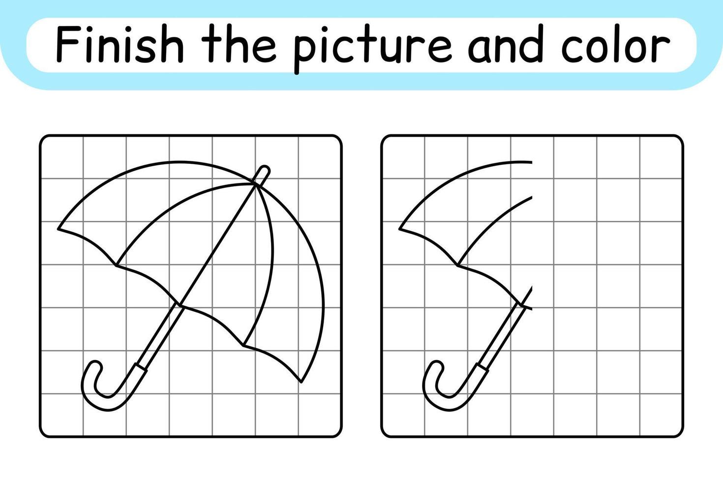 Complete the picture umbrella. Copy the picture and color. Finish the image. Coloring book. Educational drawing exercise game for children vector