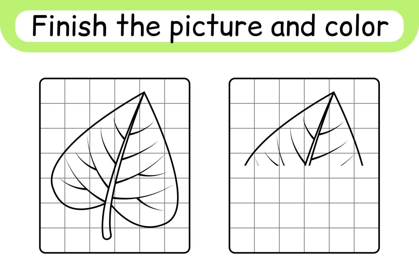 Complete the picture leaf birch. Copy the picture and color. Finish the image. Coloring book. Educational drawing exercise game for children vector