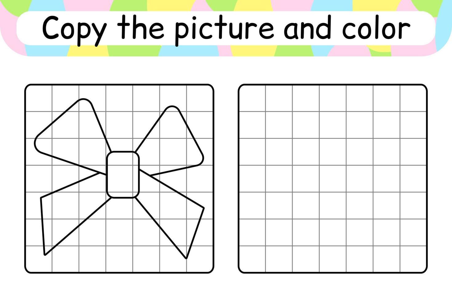 Copy the picture and color bow. Complete the picture. Finish the image. Coloring book. Educational drawing exercise game for children vector