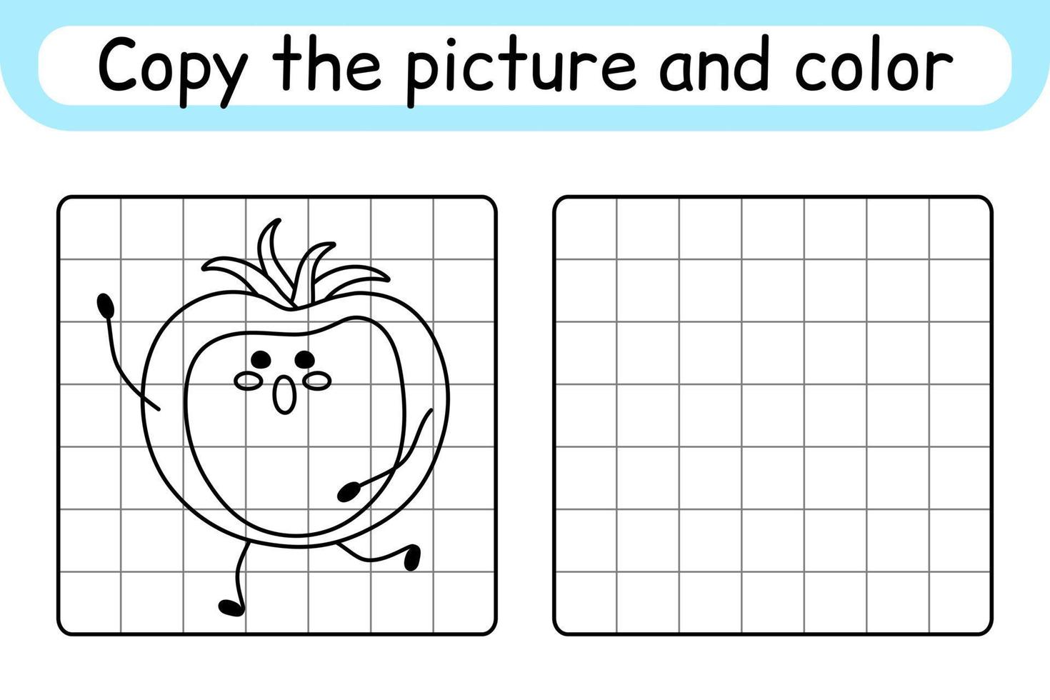 Copy the picture and color tomato. Complete the picture. Finish the image. Coloring book. Educational drawing exercise game for children vector