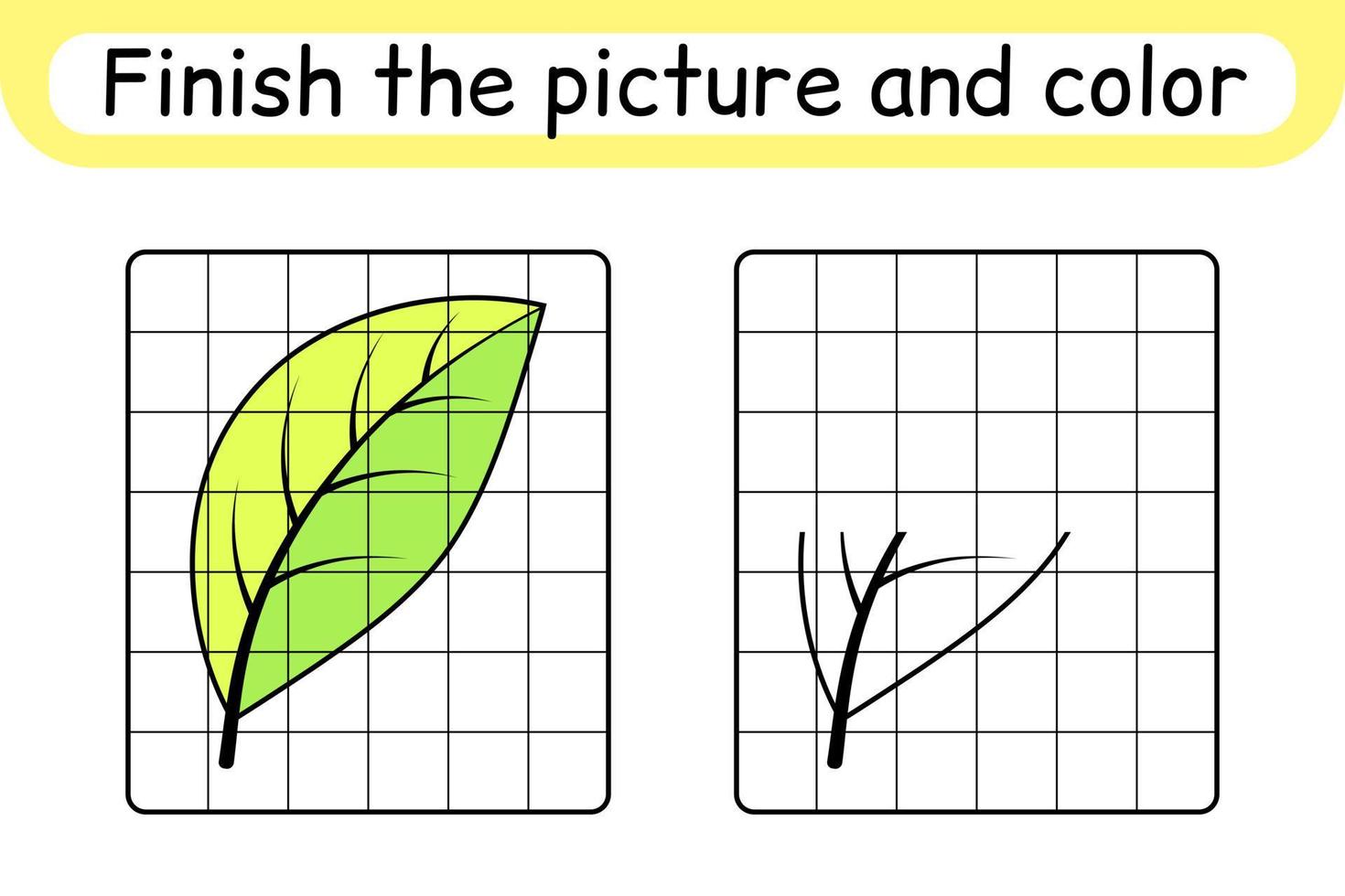 Complete the picture leaf. Copy the picture and color. Finish the image. Coloring book. Educational drawing exercise game for children vector