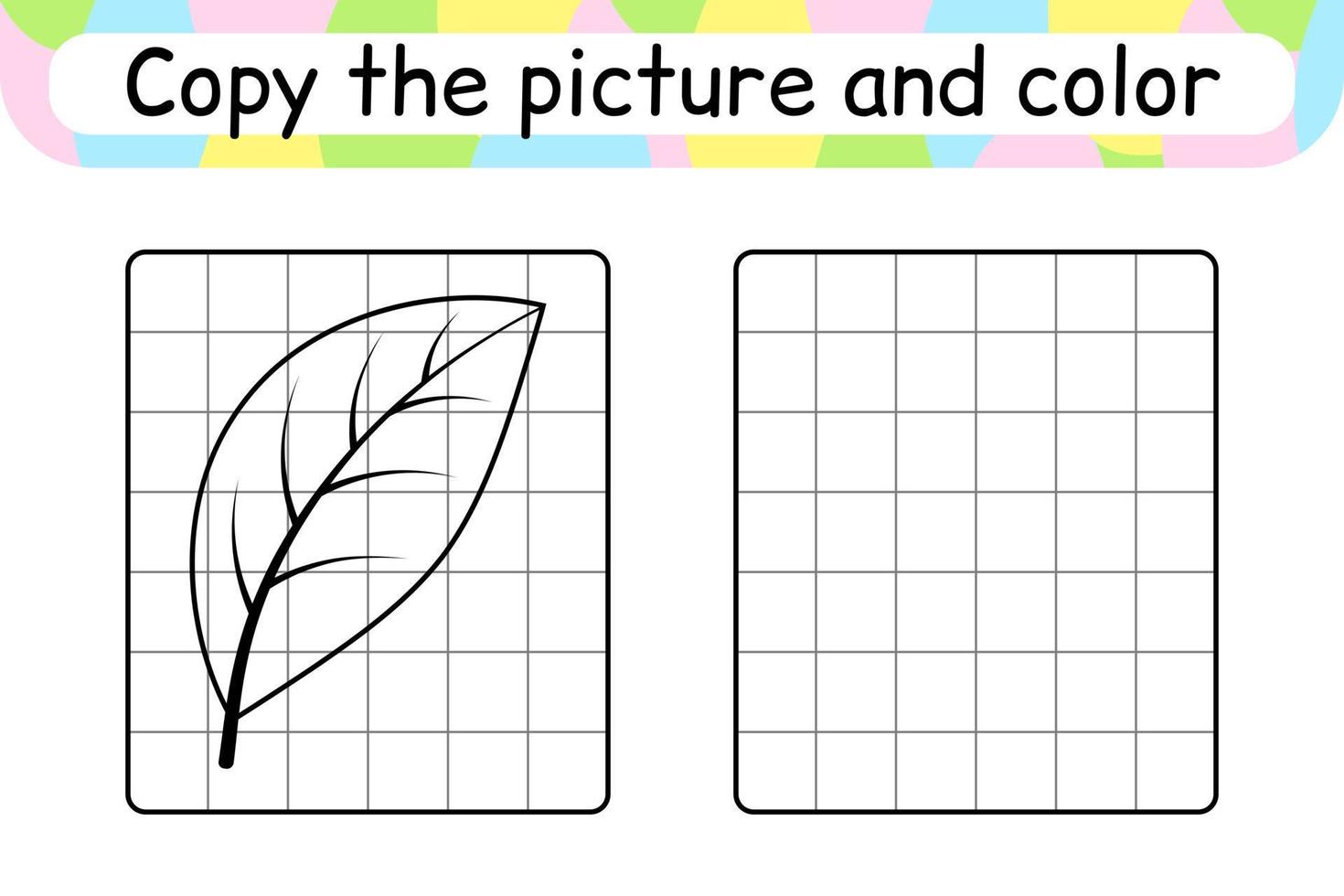 Copy the picture and color leaf. Complete the picture. Finish the image. Coloring book. Educational drawing exercise game for children vector