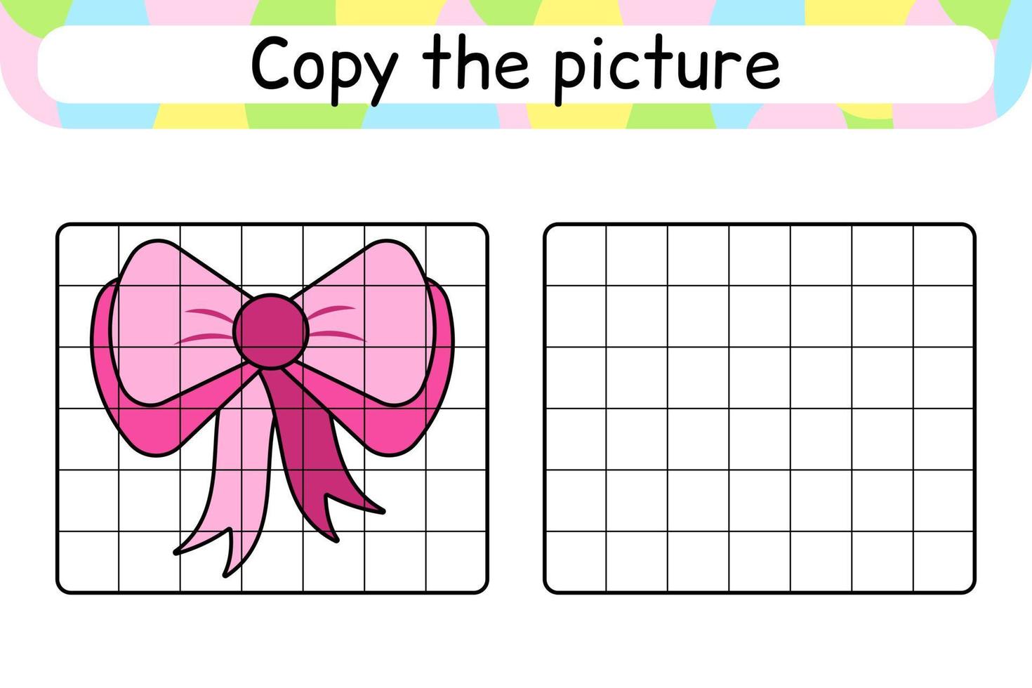 Copy the picture and color bow. Complete the picture. Finish the image. Coloring book. Educational drawing exercise game for children vector