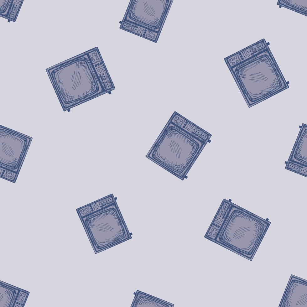 Retro TV engraved seamless pattern. Vintage television in hand drawn style. vector