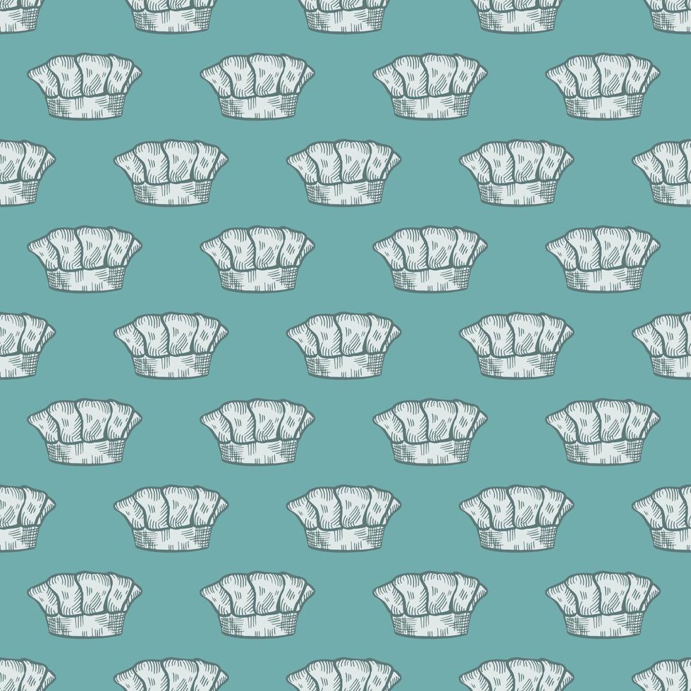 High chef hat engraved seamless pattern. Kitchen traditional element in hand drawn style. vector