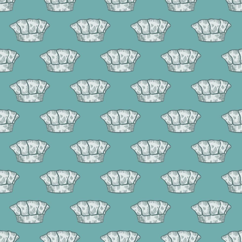 High chef hat engraved seamless pattern. Kitchen traditional element in hand drawn style. vector