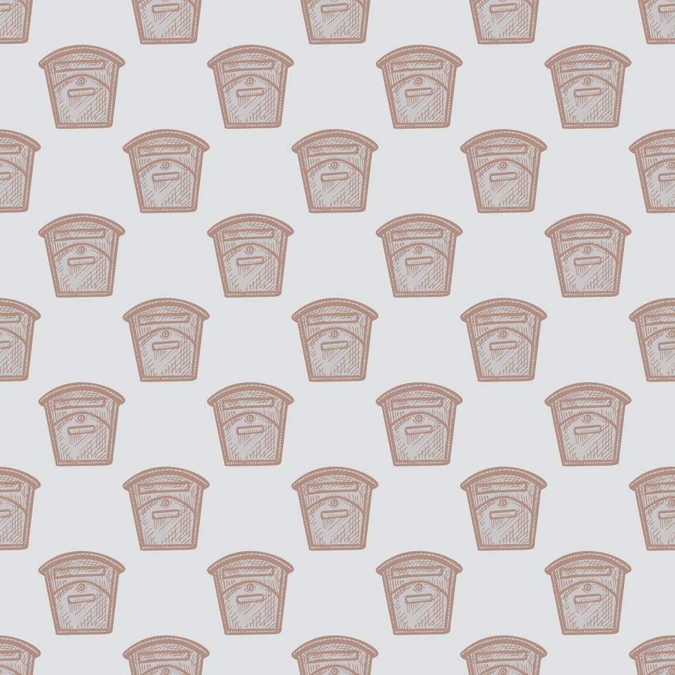 Mailbox engraved seamless pattern. Vintage letterbox in hand drawn style. vector