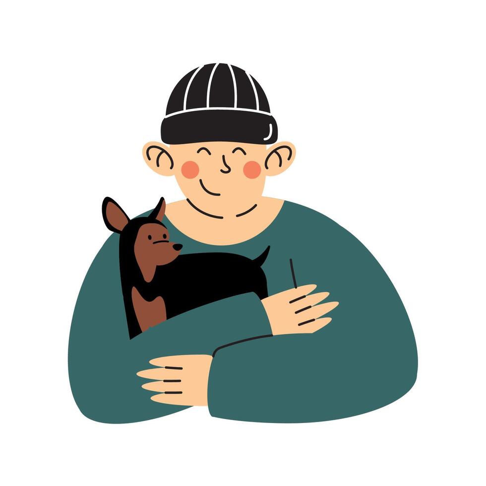 man hugging dog vector