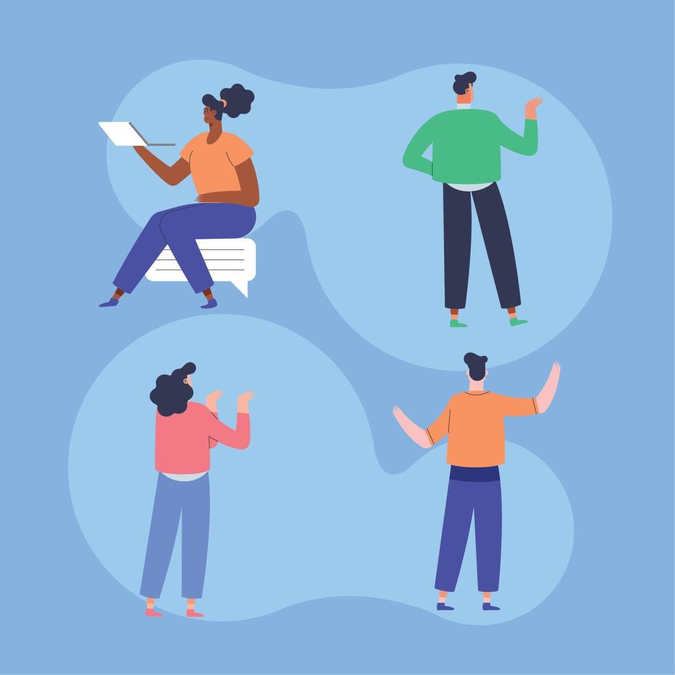 four young persons characters vector