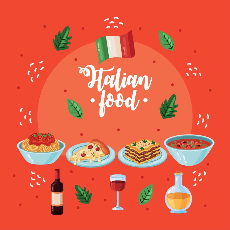 italian food lettering postcard vector