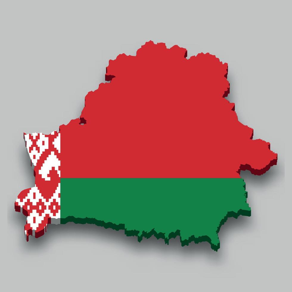 3d isometric Map of Belarus with national flag. vector