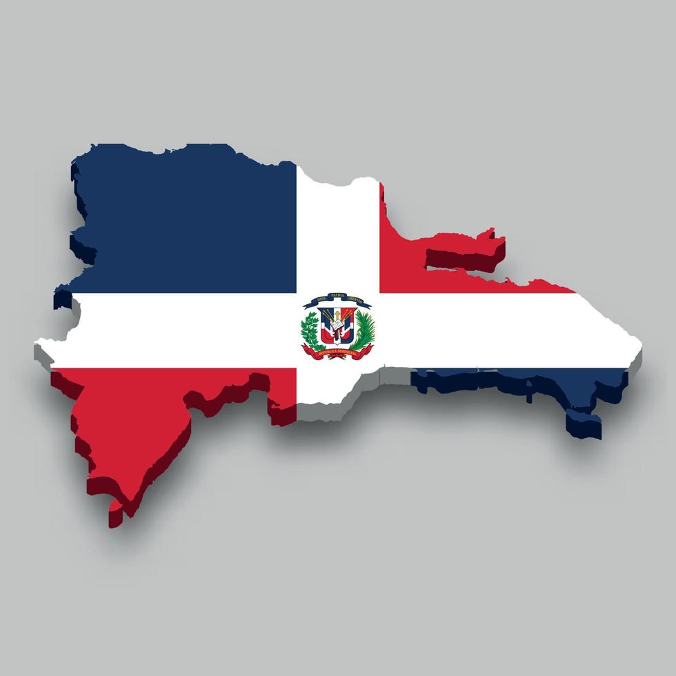 Mapa isométrico 3d de república dominicana con bandera nacional. vector