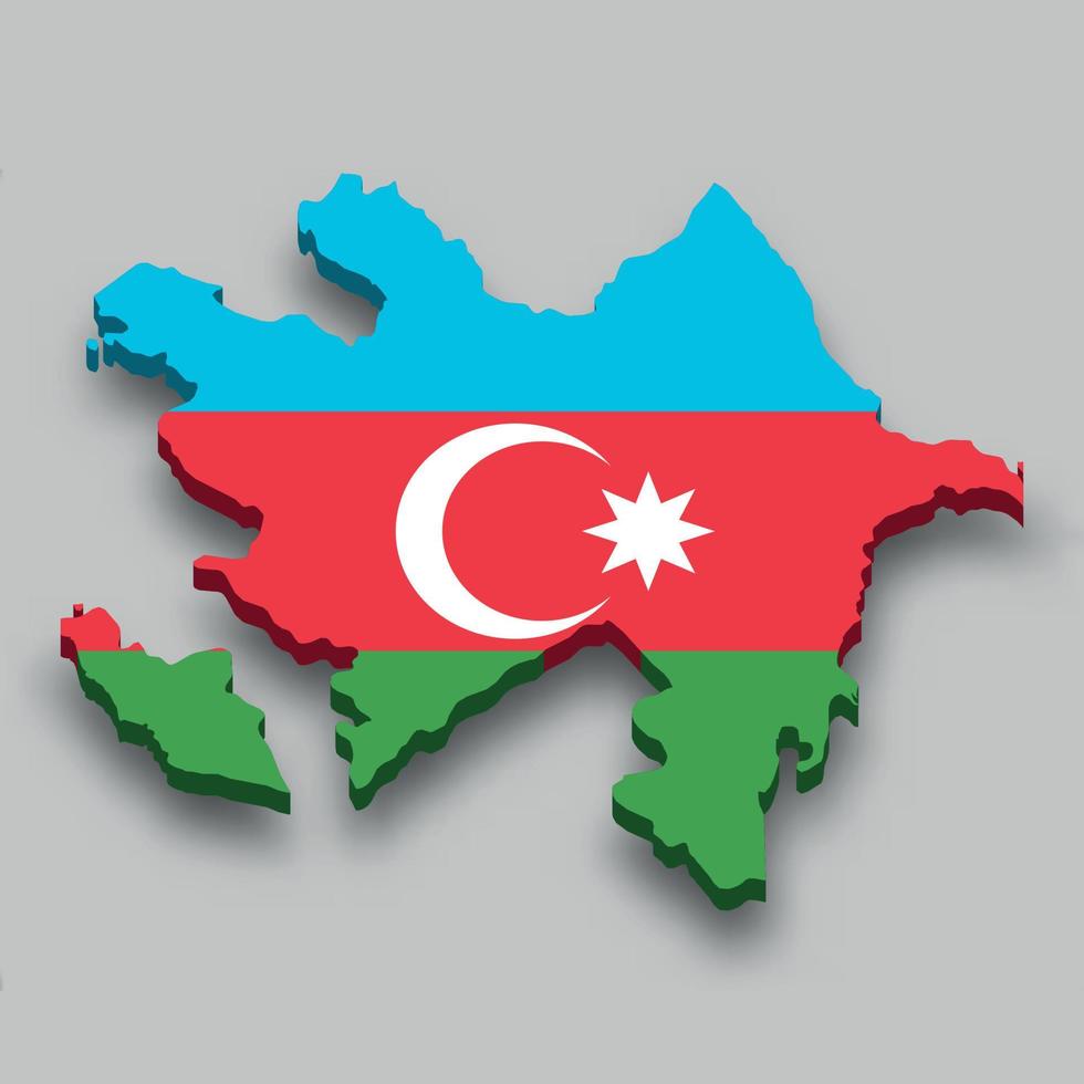 Mapa isométrico 3D de Azerbaiyán con bandera nacional. vector