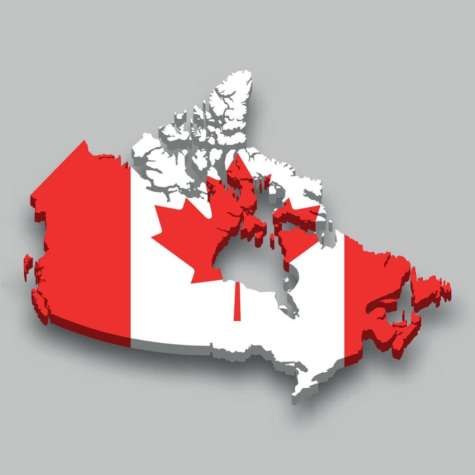 3d isometric Map of Canada with national flag. vector