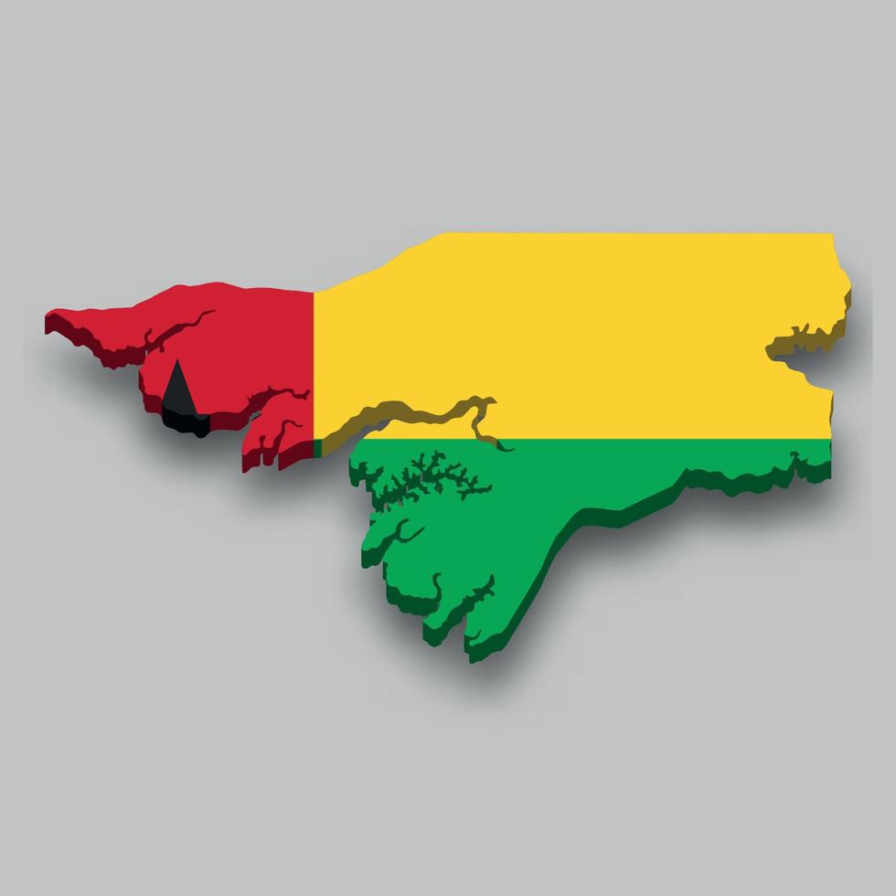 3d isometric Map of Guinea-Bissau with national flag. vector