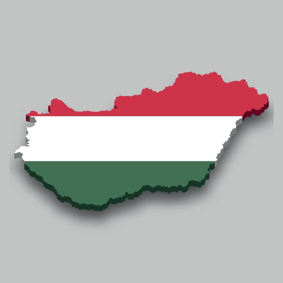 3d isometric Map of Hungary with national flag. vector