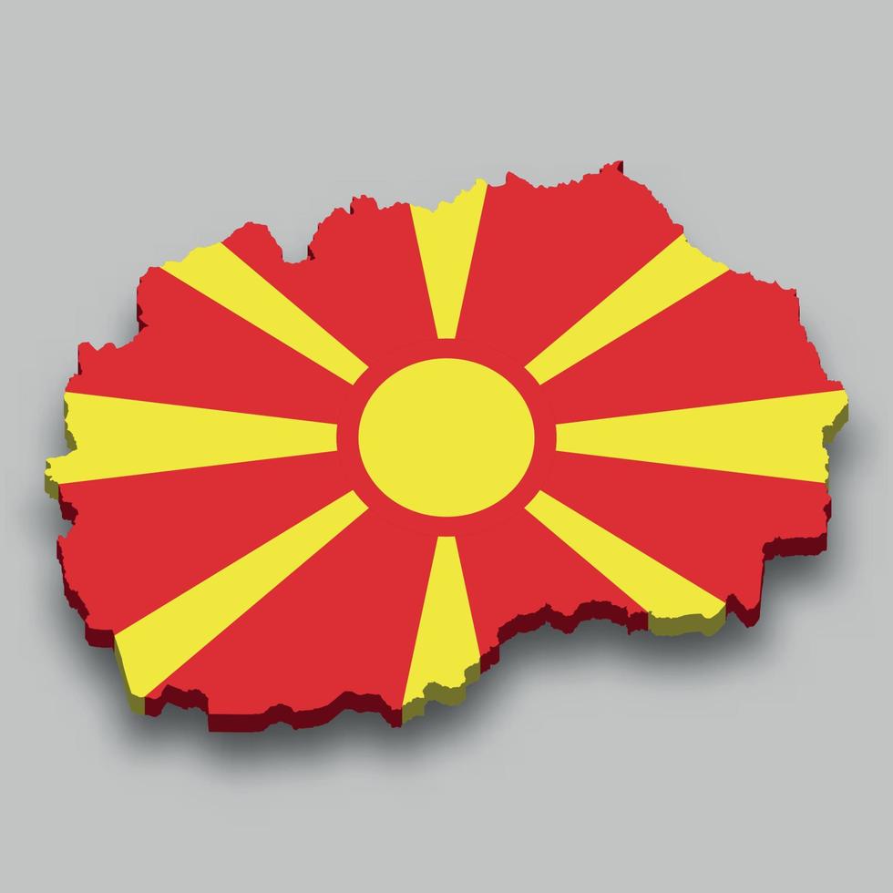 3d isometric Map of North Macedonia with national flag. vector