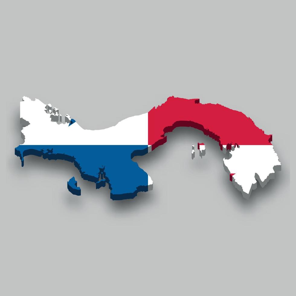 3d isometric Map of Panama with national flag. vector