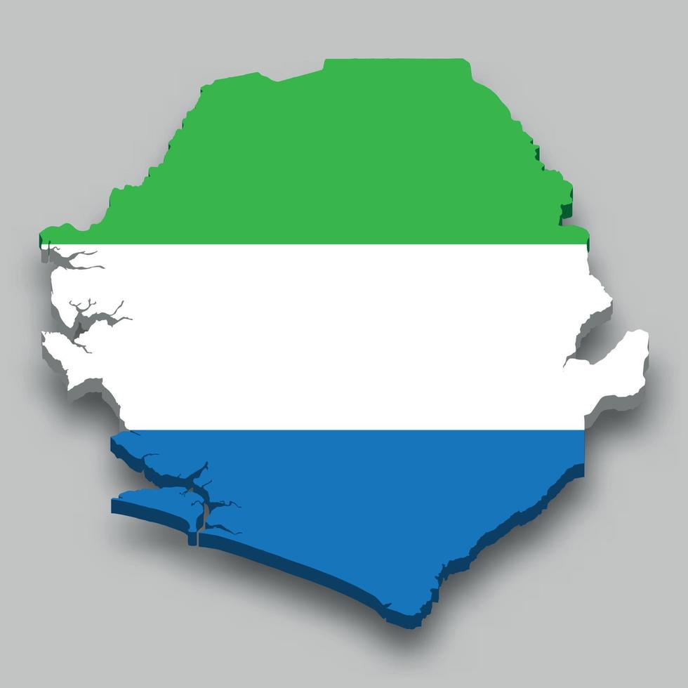 Mapa isométrico 3d de sierra leona con bandera nacional. vector