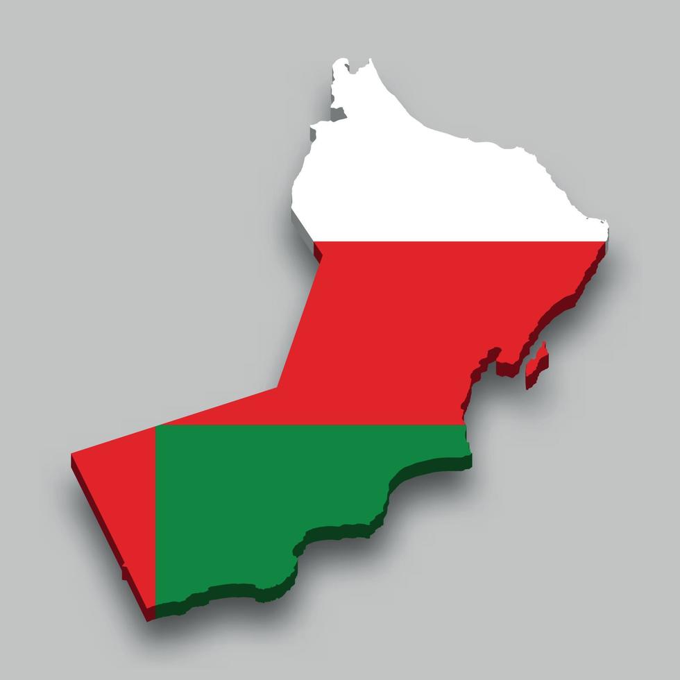 3d isometric Map of Oman with national flag. vector