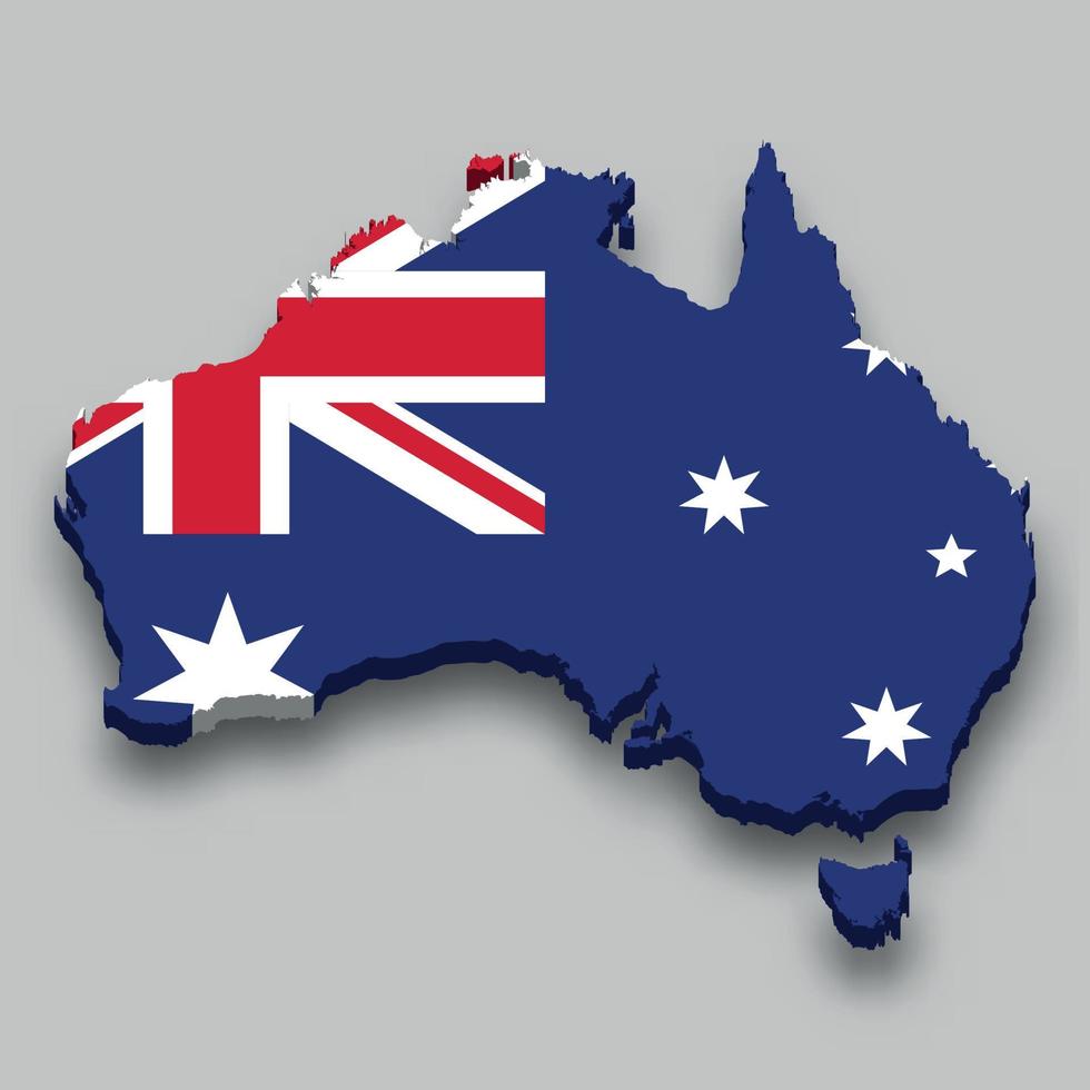 3d isometric Map of Australia with national flag. vector