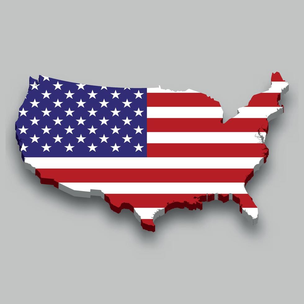 3d isometric Map of United States with national flag. vector